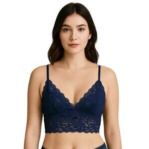Elegant Lace Bralette Navy/Black, Stretchy, Layering, Sexy, Date, Parties, S
